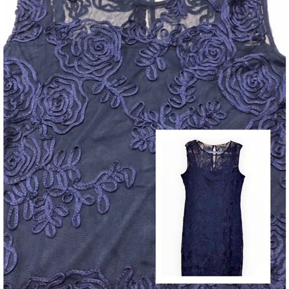NWT Onyx Nite Navy Floral Lace Soutache Occasion Dress - Picture 11 of 12